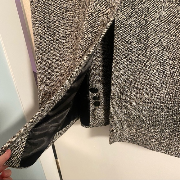 Vintage Kristen Blake Wool Blend Trench Coat Black/White Tweed Long Sz 8 Classic - Picture 8 of 8
